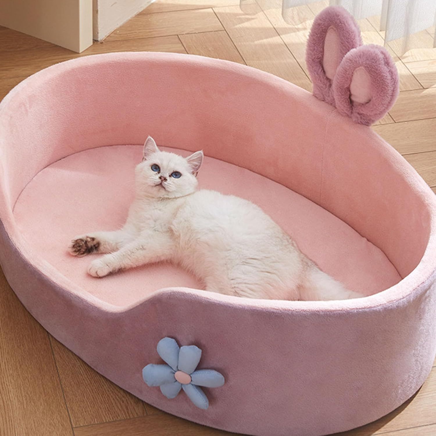 Pink Rabbit Ear Calming Pet Bed - Image 2