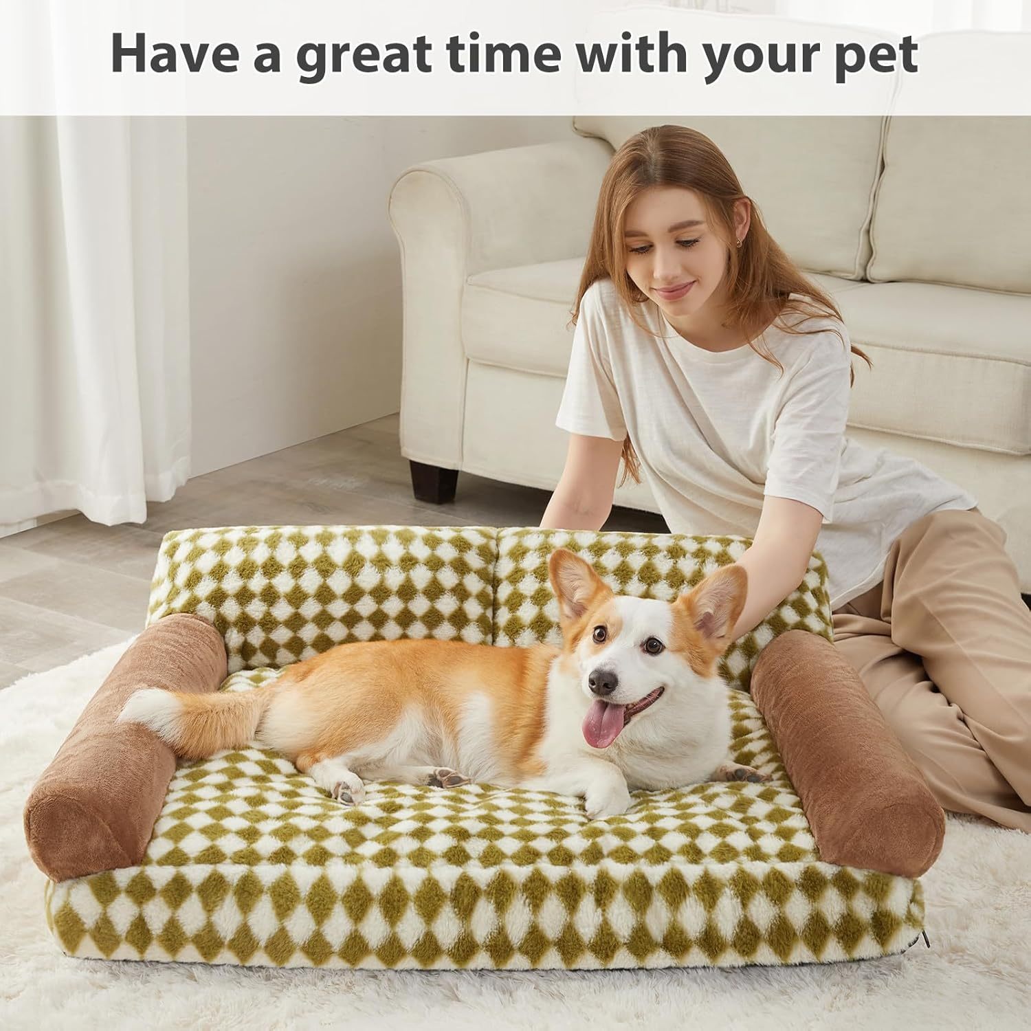Checkered Washable Pet Sofa Bed - Image 4
