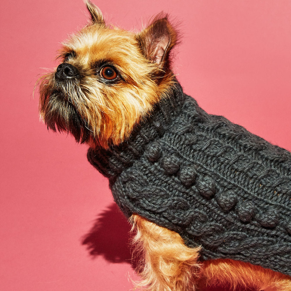 Cable Knit Bobble Turtleneck Grey for Dogs