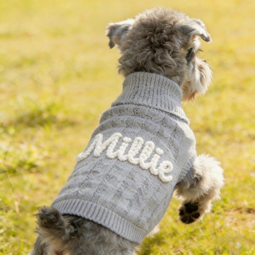 Chunky Knit Pet Jumper With Embroidered Front Detail
